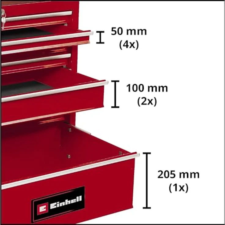 Einhell Werkstattwagen TC-TW 150 (bis max. 150 kg belastbar, 7 kugelgelagerte, voll ausziehbare und stabile Schubfächer, 4 große Leichtlaufräder, Interlock-System gg. Kippen) – Bild 2