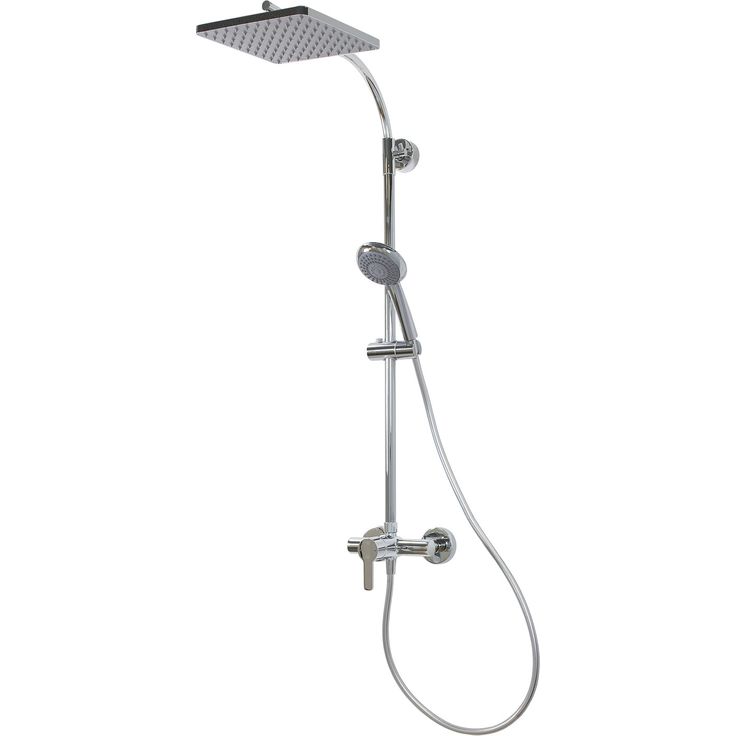 Breuer Duschsystem 'Aquamaxx 320' chromfarben mit Einhebelmischer, eckige Kopfbrause - schwenkbare Kopfbrause|inklusive Klebetechnologie|höhenverstellbare Handbrause|maximaler Duschkomfort auch bei niedrigen Deckenhöhen|mit 3 verschiedenen Strahlarten