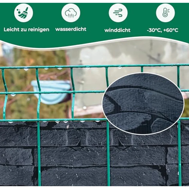 Intergo PVC Sichtschutzstreifen 35m Rolle Schiefer, UV-beständig & reflexionsarm inkl. Befestigungsclips Gartensichtschutz – Bild 3
