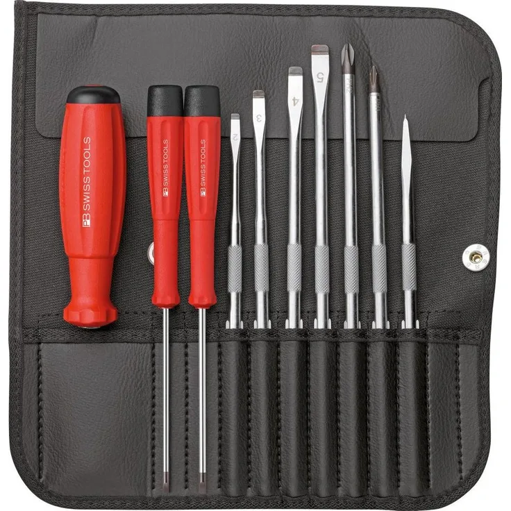 ELC Schraubendreher Wechselklingen-Satz 10-teilig PB Swiss Tools, 6-kant-Klinge, Swiss Grip mit Abrollschutz, Farbcodierung