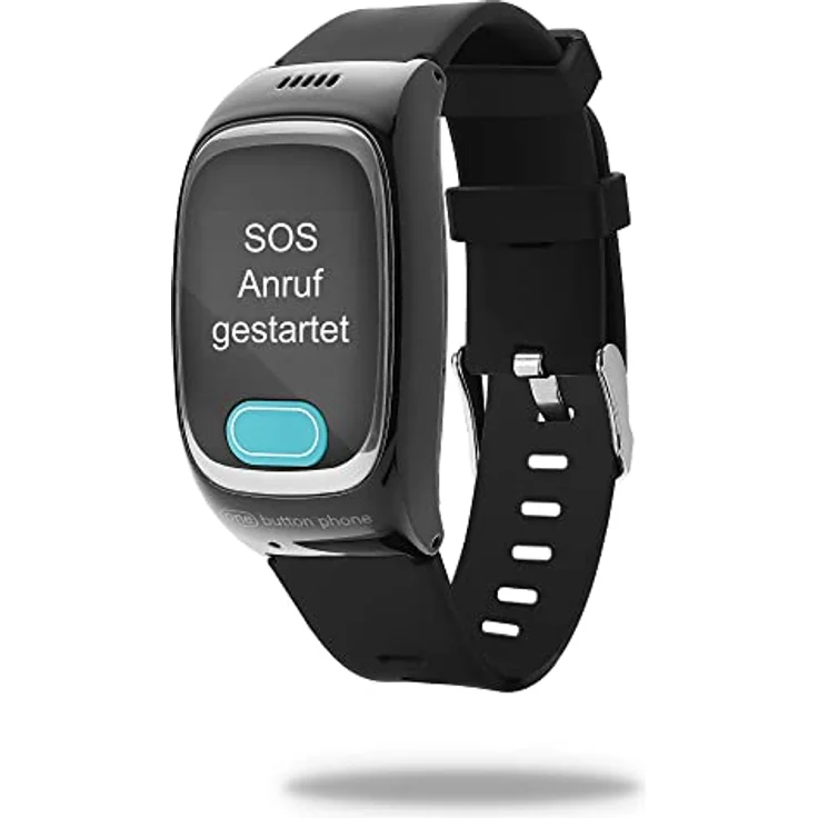 one button phone – Notrufuhr mit Ortung und Telefonfunktion, Notruf Armband für Senioren, SOS Notrufknopf, GPS Notfall Uhr, Schwarz – Bild 1