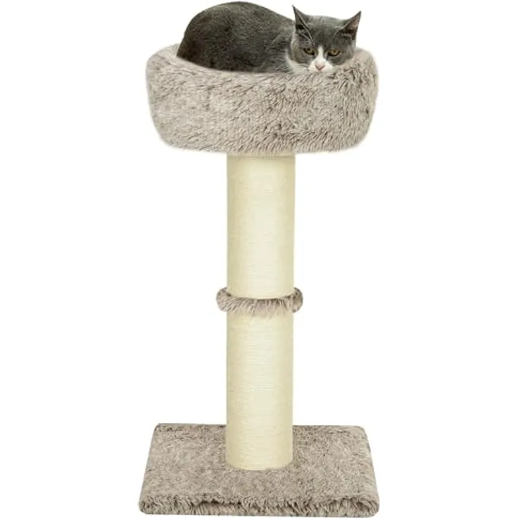 PawHut Katzenbaum 87 cm hoch mit Bett, dickem Stamm, Sisal-Kratzsäulen, für Katzen bis 6 kg, Braun