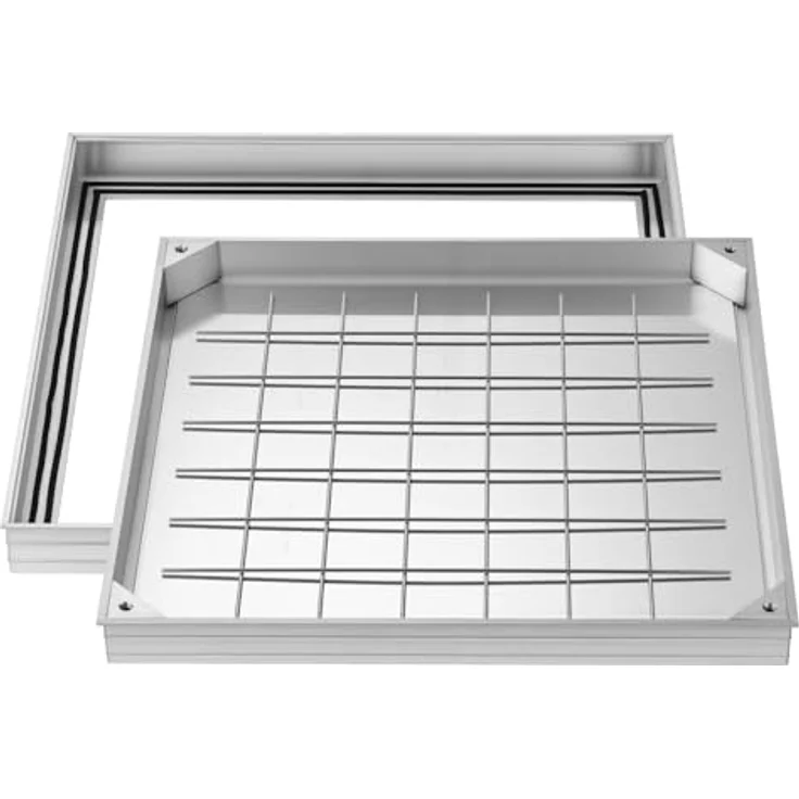 VEVOR Schachtabdeckung mit Rahmen 60 x 60 cm, Unsichtbarer Klärgrubendeckel aus Aluminiumlegierung für Gehwege und Gärten, leicht zu öffnend mit Tragegriffen – Bild 1