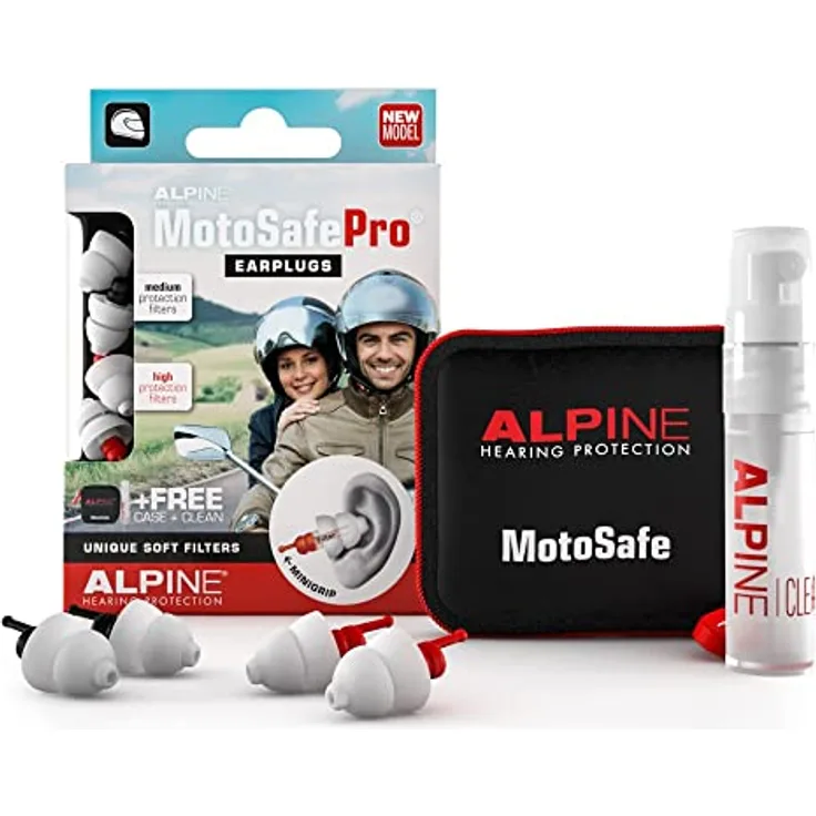 Alpine MotoSafe Pro Gehörschutz Ohrstöpsel Renn- und Touringstöpsel - Verhindern Gehörschäden vom Motorradfahren - Verkehr noch hörbar - Bequemes hypoallergenes Material - Wiederverwendbar