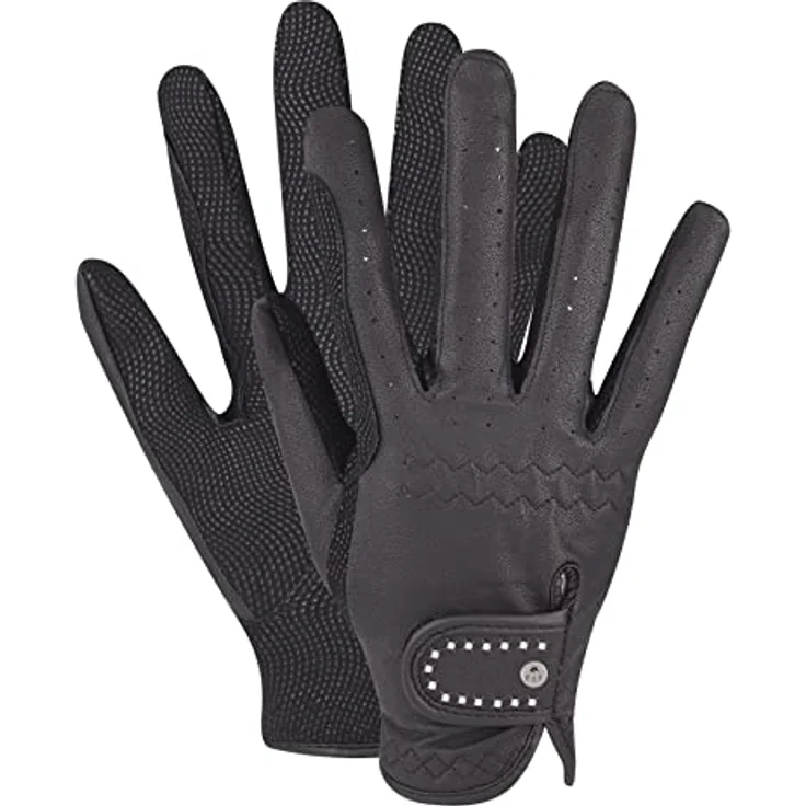 WALDHAUSEN ELT Reithandschuh, eleganter Handschuh in Leder-Optik, schwarz, Größe M, mit griffiger Innenhand und Klettverschluss – Bild 1