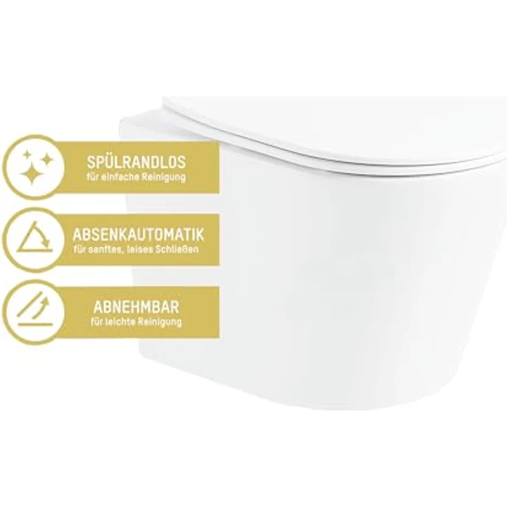sanicomfort Hänge WC Set Nakia – Spülrandloses, Hygienisches Wand-WC Tiefspüler in Matt Weiß, Kompakt mit Soft-Close WC-Sitz und Quick-Release-Funktion – Bild 2