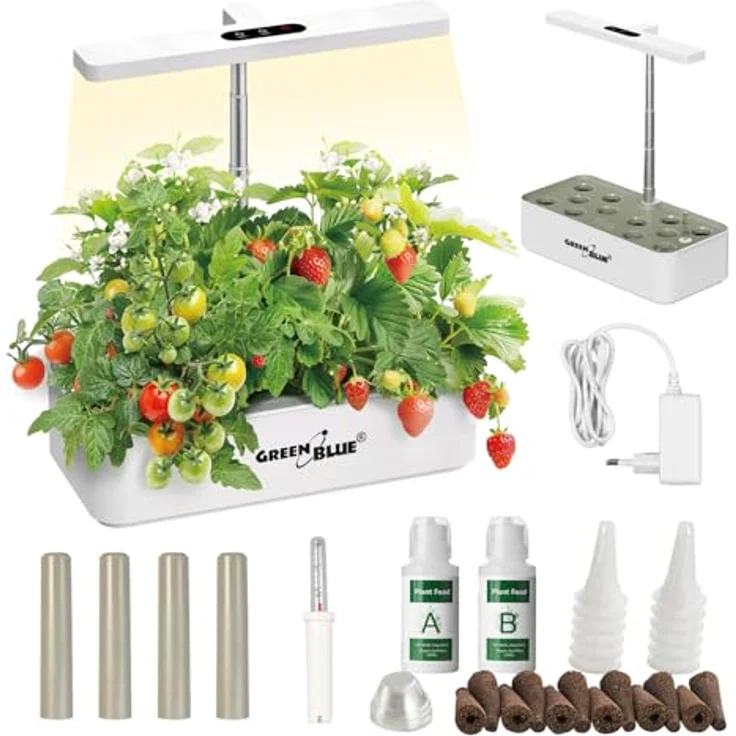 GreenBlue GB133 SMART Blumentopf, Intelligentes Indoor-Pflanzenaufzuchtsystem für 12 Pflanzen, 4L Wassertank, Vollspektrum-LEDs, Weiß – Bild 1