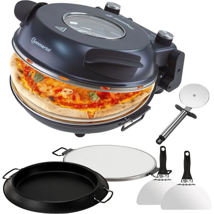 Sommertal Pizzaofen Sommertal PizzaProfi Pizzaofen, 32cm Pizzastein, Pfanneneinsatz, 2x Pizzaschieber, Pizzaschneider, Steinplatte - Max. 400°C, einfache Bedienung, vielseitig einsetzbar, Sicherheits-Sichtfenster – Bild 1