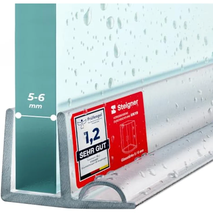 STEIGNER Duschtürdichtung UK19, 30 cm Transparent - Gerade Dichtung für Eckeinstieg und Fünfeckdusche, 5-6 mm Glasdicke, 100% wasserdicht, schimmelresistent, individuell kürzbar – Bild 1