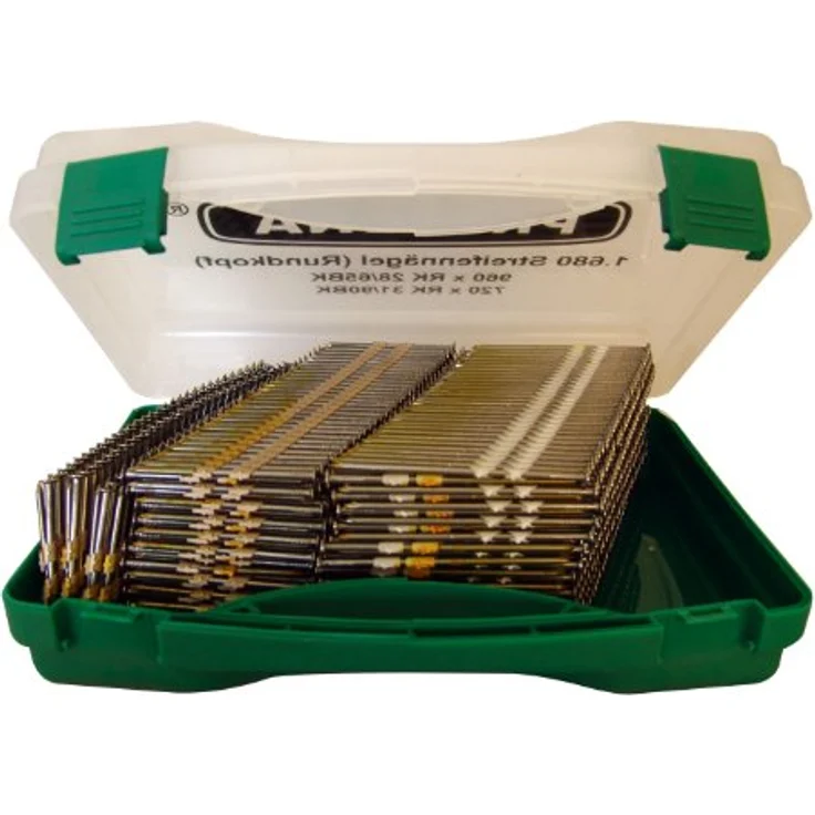 Prebena Handtacker RK-Box, Rundkopf-Streifennägel-Set mit 1680 Nägeln (960x RK28/65BK, 720x RK31/90BK) – Bild 2