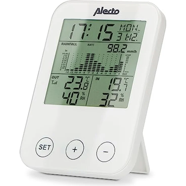 Alecto WS-1200, Wetterstation mit Funk-Regenmesser, 3,5 Zoll Display, Weiss – Bild 8