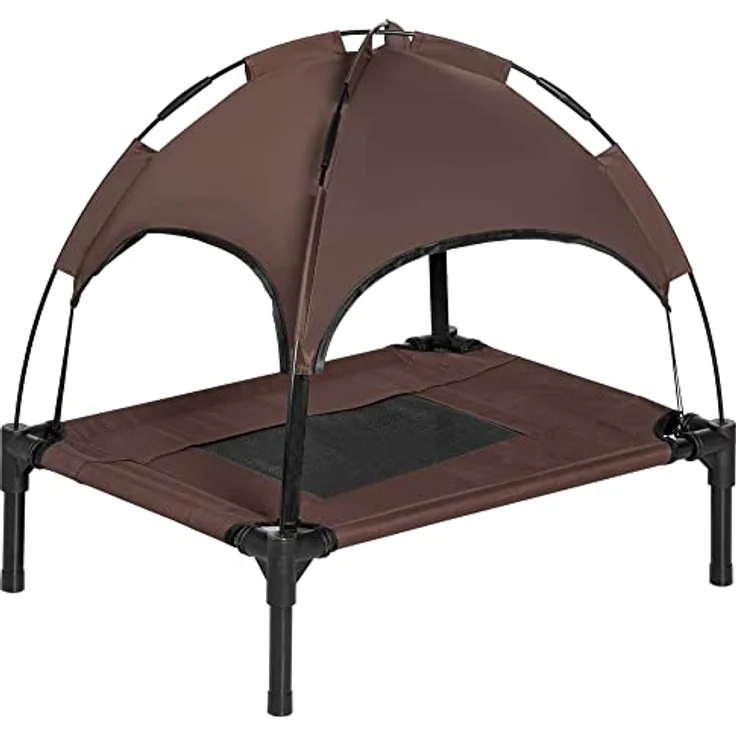 Pawhut Haustierbett mit Baldachin, Erhöhtes Hundebett, Hundeliege Outdoor mit Dach, Atmungsaktiv, Taftstoff Kaffee 61 x 46 x 62 cm – Bild 1