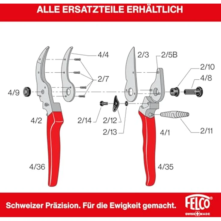 Felco Gartenschere Nr. 4, Rot mittelgroß – Bild 8
