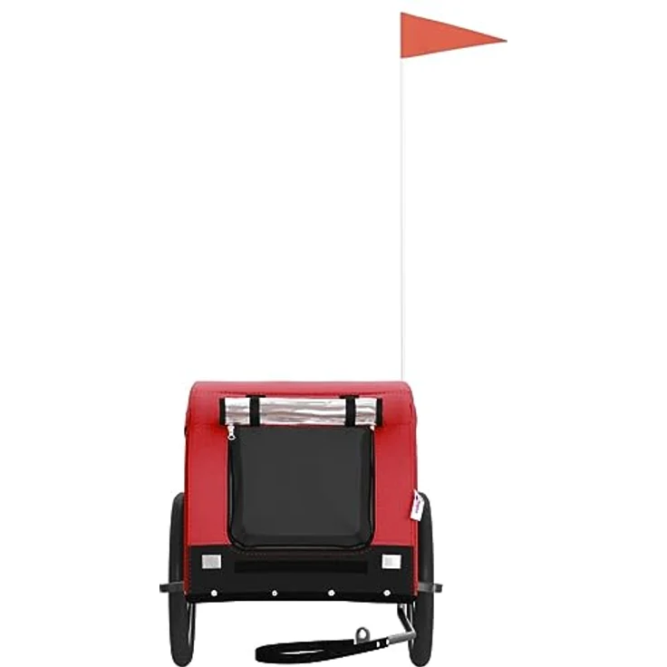 vidaXL Fahrradanhänger für Hunde, Hundeanhänger mit Reflektoren Flagge, Hundetransporter Maximale Belastbarkeit 45kg, Rot Schwarz Oxford-Gewebe Eisen – Bild 3
