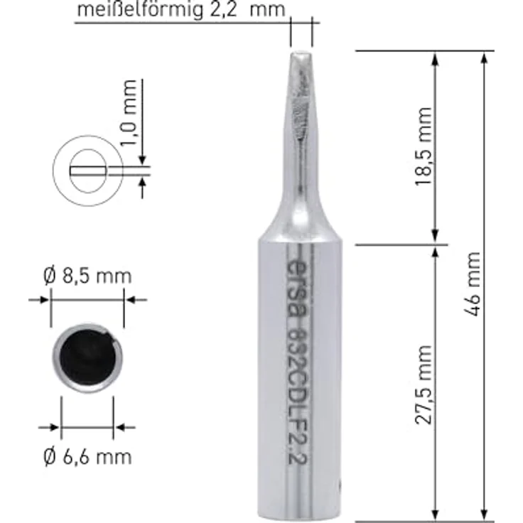 Ersa ERSADUR Dauerlötspitze LeadFree gerade meißelförmig 2, 2 mm 0832CDLF – Bild 3