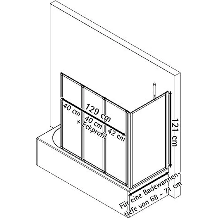 Schulte Duschabtrennung für Badewanne Smart, Höhe: 121 cm, 3-teilig mit Seitenwand 68-71 cm, 3 mm Sicherheitsglas (ESG) Klar hell, inkl. Klebemontage, Alu-natur, D133070 01 50 – Bild 3
