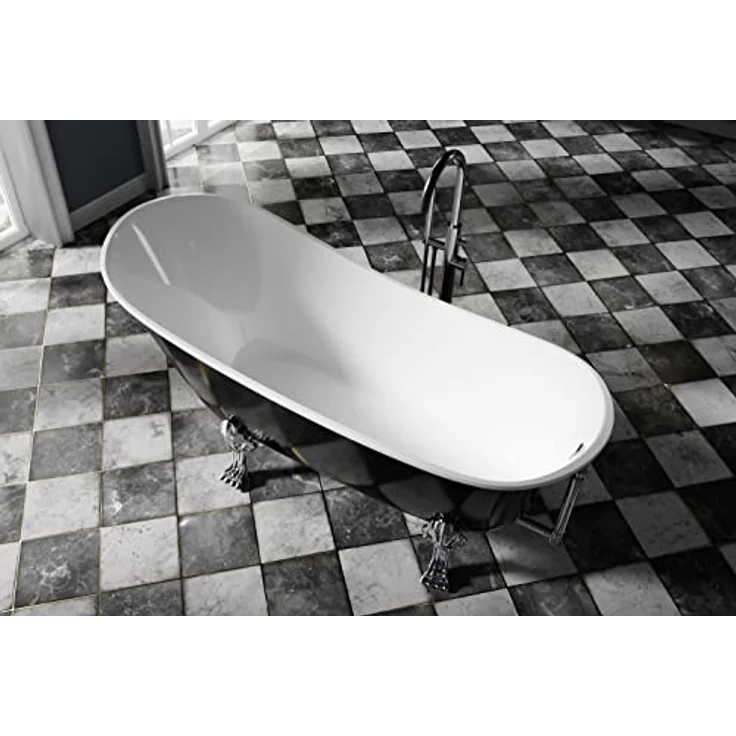 BERNSTEIN Freistehende Badewanne PARIS Acryl - 176 x 71 cm - Schwarz glänzend - Nostalgisches Design - Füllmenge ca. 193 L - Hochgezogene Rückenschräge - Chromfarbene Metallfüße - Optional wählbare Standarmatur – Bild 2
