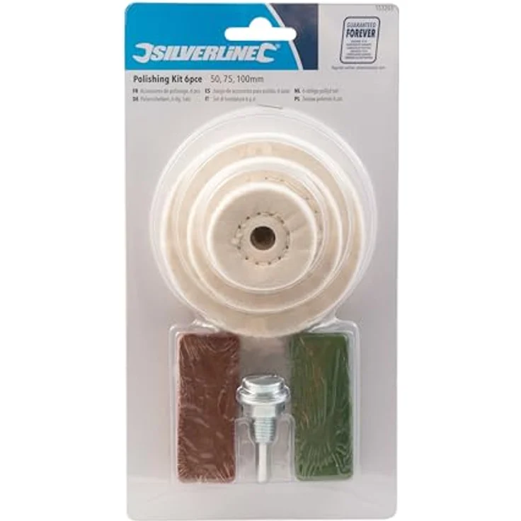 Silverline Polierscheiben 6-tlg. Satz, 50, 75, 100 mm mit roter und grüner Polierpaste, 6-mm-Aufnahmedorn – Bild 4