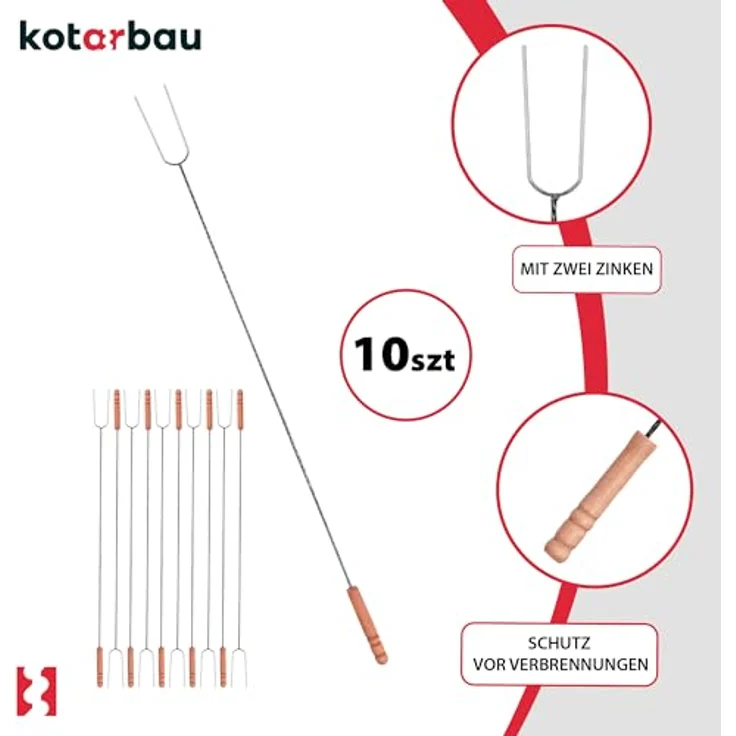 KOTARBAU® Lagerfeuer Spieße lang, 120 cm, 10er Set aus robustem Stahl mit ergonomischem Holzgriff – Bild 4