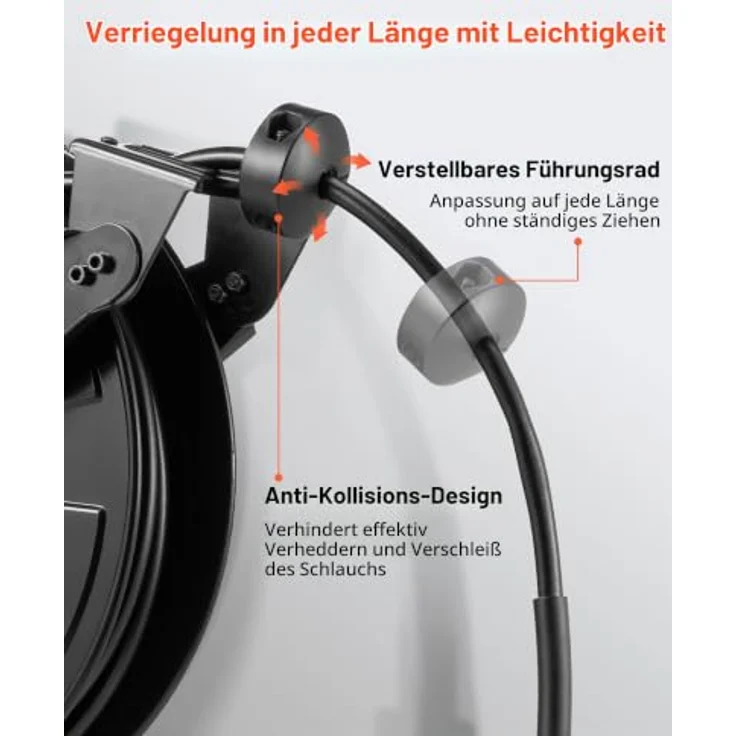 VEVOR Hochdruckreiniger-Schlauchtrommel, 15,2 m x 9,5 mm, automatisches Aufrollen, max. 275 bar, flexible Wand-/Bodenmontage für Garten und Autowäsche – Bild 3