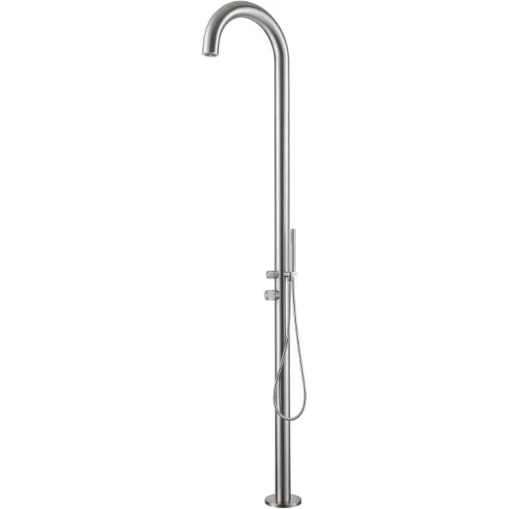 Ideal Eichenwald Gartendusche LIST V4A, Kalt- und Warmwasser Dusche aus V4A Edelstahl mit Kopf- und Handbrause, einfache Montagebox