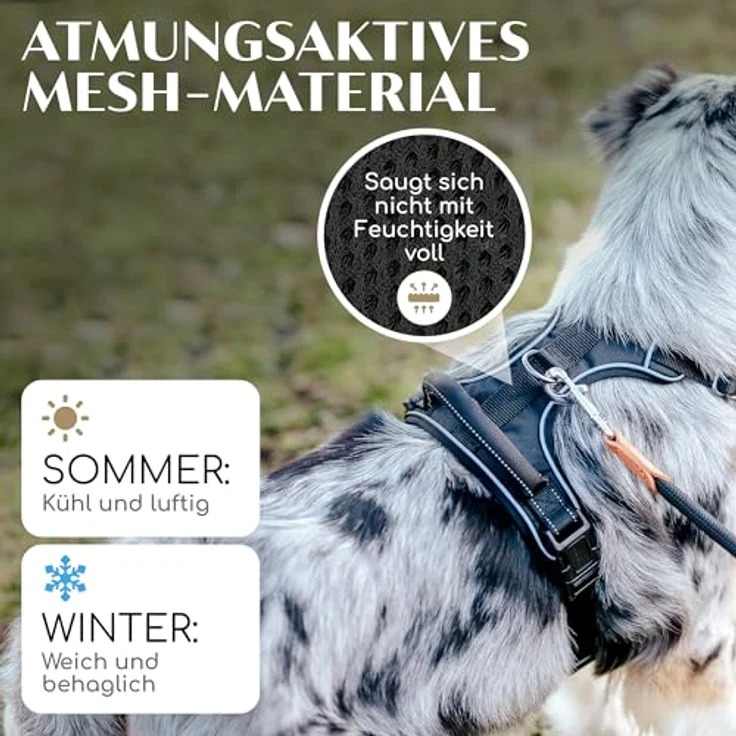 FREUDENTIER® Hundegeschirr mit atmungsaktiver Mesh-Polsterung - Höchster Komfort & bombenfester Sitz - Mit Anti-Zieh-Frontring - Brustgeschirr für große, mittelgroße und kleine Hunde (Black, L) – Bild 4