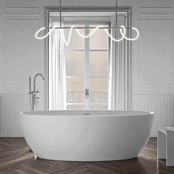 Bernstein Freistehende Badewanne TERRA, Oval, Acryl, Weiß Matt, 186x88x60 cm, doppelwandig mit mittigem Pop-Up-Ablauf, 230 Liter Füllmenge – Bild 2