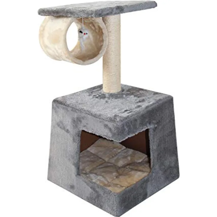 Dehner Katzen-Kratzbaum Corner, Vielseitiger Kratzbaum mit Eckhöhle und Spielmaus, dunkelgrau