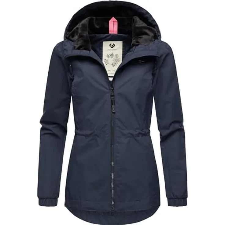 Ragwear Danka, Damen Übergangsjacke, wasserfest mit gefütterter Kapuze, blau, Größe M