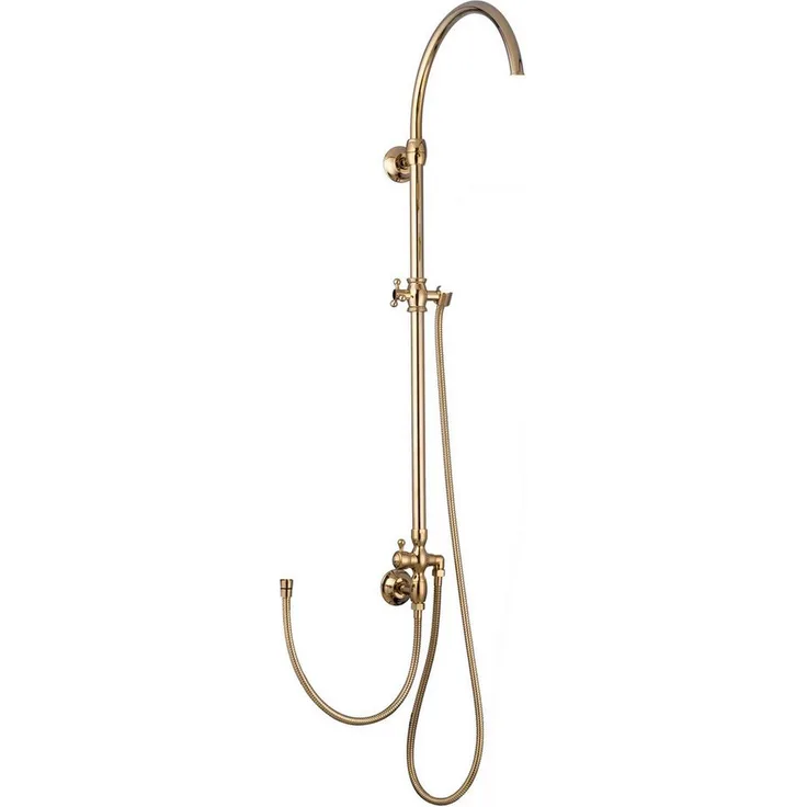PaulGurkes Duscharmatur PGCLASSIC-ZR, Massivmessing mit Gold-Verchromung, 2-Wege Umsteller für Regendusche und Handbrause, schwenkbarer Wandarm, 150cm Brauseschlauch