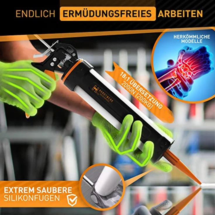 Hardtwerk® Kartuschenpistole 360° drehbar mit Cutter, 18:1 Übersetzung für präzise Dosierung bei Silikon und Acryl, geeignet für 150-310 ml Kartuschen – Bild 2
