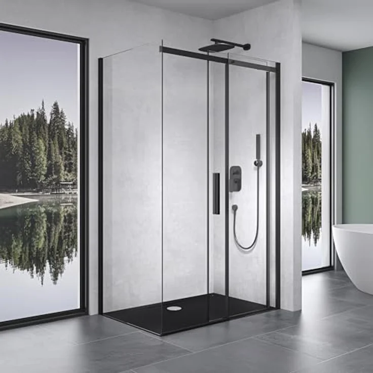 Mai & Mai Duschkabine Ravenna18, Duschabtrennung Schwarz, 8mm Sicherheitsglas mit NANO, 70x110cm, Eck-Dusche mit Schiebetür – Bild 2