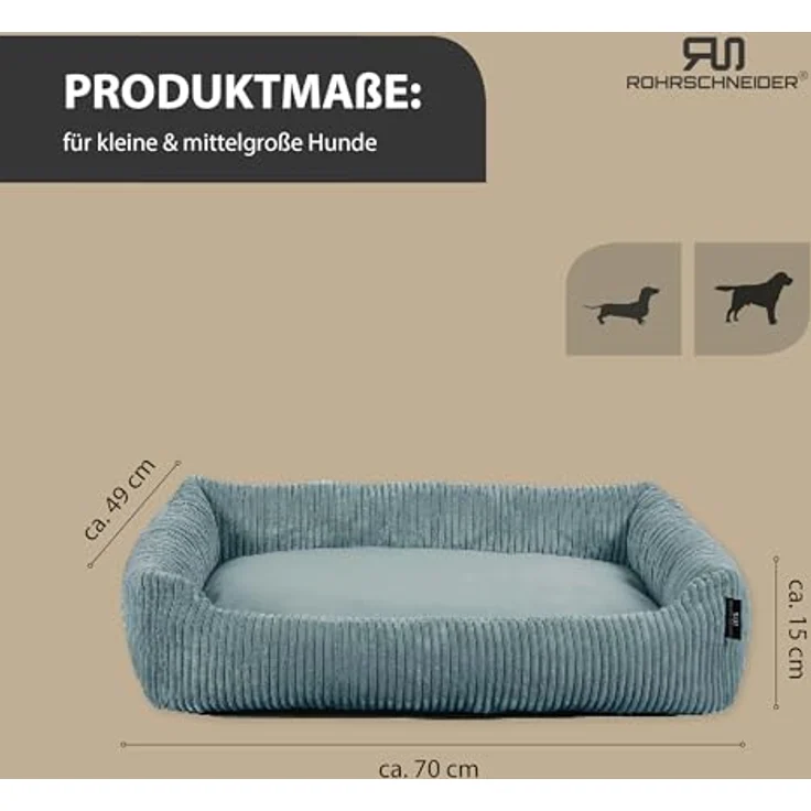 Rohrschneider Hundebett waschbar | für kleine und mittelgroße Hunde | mit Hundekissen Cord | 2 Größen (ca. 55x42 cm/ca. 70x50 cm) inkl. Gassibeutel (Türkis, Cordstoff breit) – Bild 3