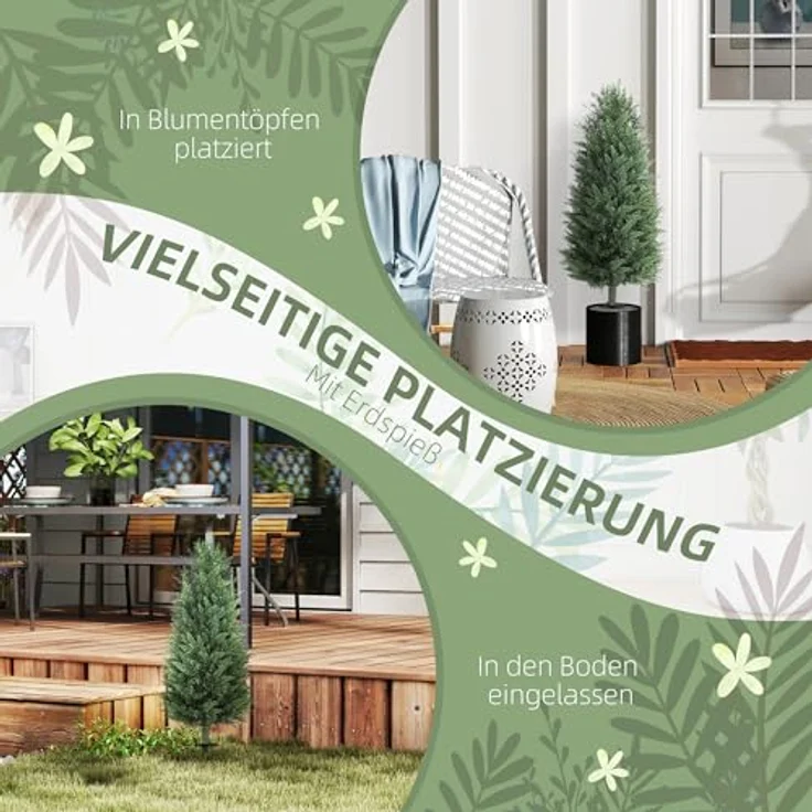 HOMCOM Künstliche Zypresse 2er-Set, 100 cm mit Erdspieß, realistische Kunstpflanze aus hochwertigem PE für Innen- und Außenbereich – Bild 5