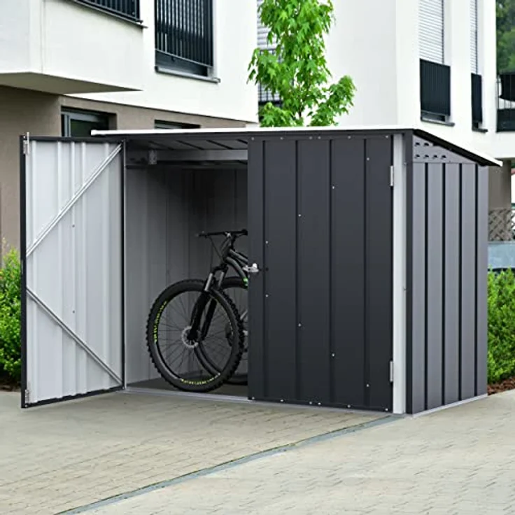 Duramax Fahrradschuppen für 2, Fahrradgarage mit komplett breiten, abschließbaren Doppeltüren, Lagerschuppen aus Metall, Gartenschuppen für Fahrräder, Fahrradaufbewahrung, fahrradbox, Anthrazit – Bild 2