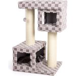 CanadianCat Company | Kratzbaum Clifton 107cm hoch Katzenbaum große Katzen stabil, Katzenkratzbaum, Katzen Kratzbrett, einzigartiges Karo-Plüschmuster, Katzenhöhle, Grau