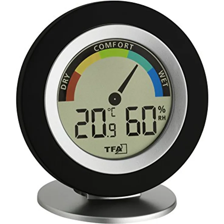 TFA Dostmann Thermo-Hygrometer digital Cosy, 30.5019.01, für Innenräume zur Raumklimakontrolle, Temperatur, Luftfeuchtigkeit, schwarz