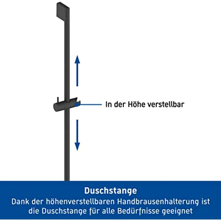 Duravit Universal Duschstange, Brausestange mit höhenverstellbarer Handbrausehalterung, variable Duschstange (900 mm), Schwarz Matt – Bild 3