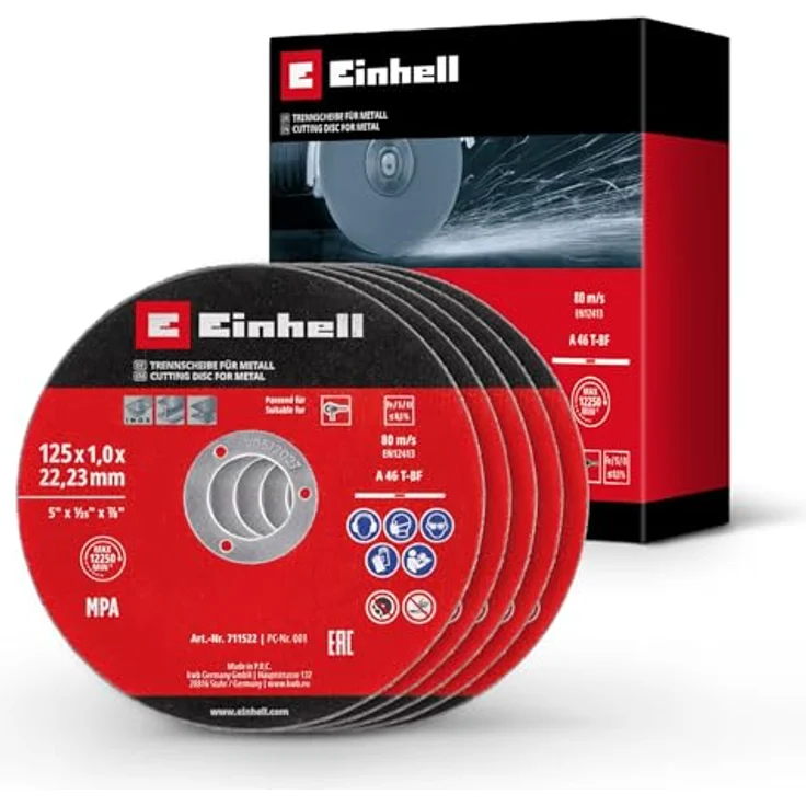 Einhell 5-tlg. Dünntrennscheiben-Set für Metall, Ø 125 mm, MPA-zertifiziert, 1 mm Stärke, hohe Lebensdauer, präzise Schnitte für Winkelschleifer – Bild 1