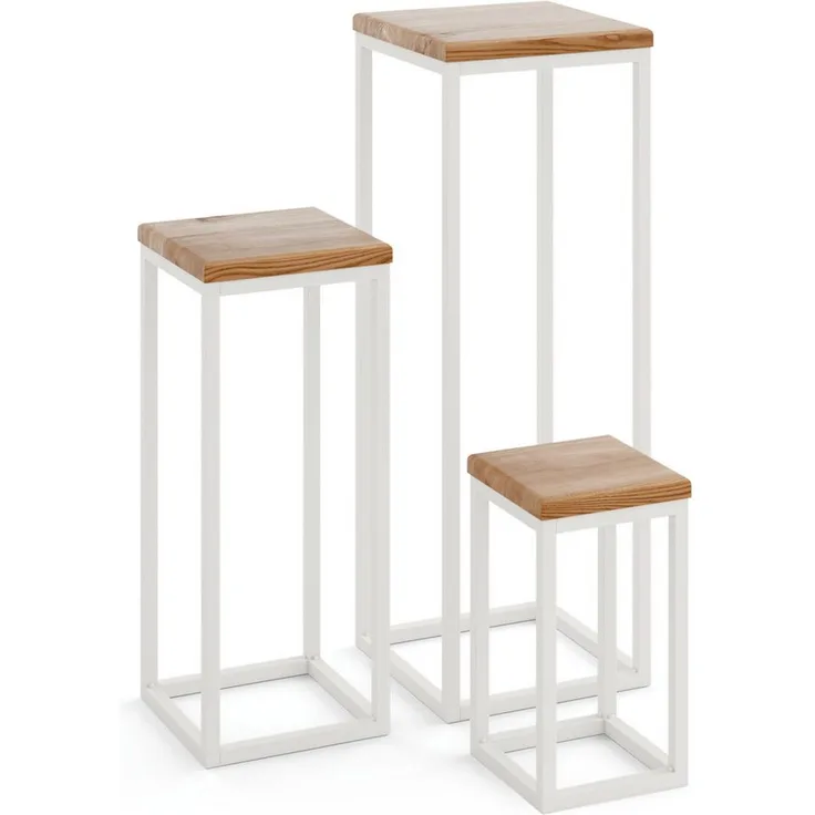 LAMO Manufaktur Blumenständer SET 30cm/50cm/70cm, Grauweiß Gestell, Echtholz Massivplatte Dunkel