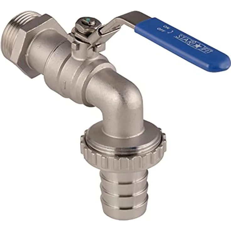 Sanitop-Wingenroth Edelstahl Kugelauslaufventil | Mit Schlauchverschraubung | Anschluss: 1 Zoll | inklusive Hebel-Schließ-Sicherung | Kaltwasserhahn | Garten-Wasserhahn | Auslauf-Ventil | 17039 0