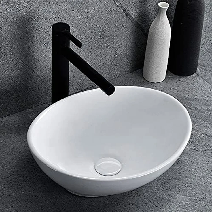 Rea Waschbecken Mini Oval, Aufsatzwaschbecken aus Keramik, 27x34 cm, Weiß – Bild 4