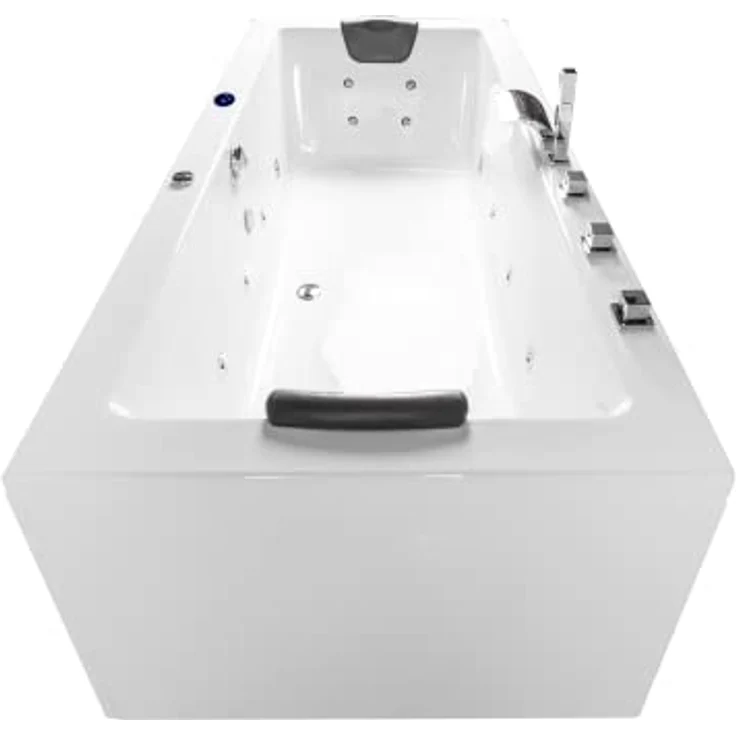 Basera® Whirlpool-Badewanne Naxos 140 x 75 cm, Komplett-Set, 16 Massagedüsen, Wasserfall, LED, weiß – Bild 3