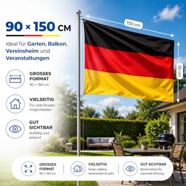 TK Gruppe Timo Klingler Deutschland Flagge - WM 2026 Fahne aus strapazierfähigem Polyester, 90x150 cm mit Metallösen – Bild 2