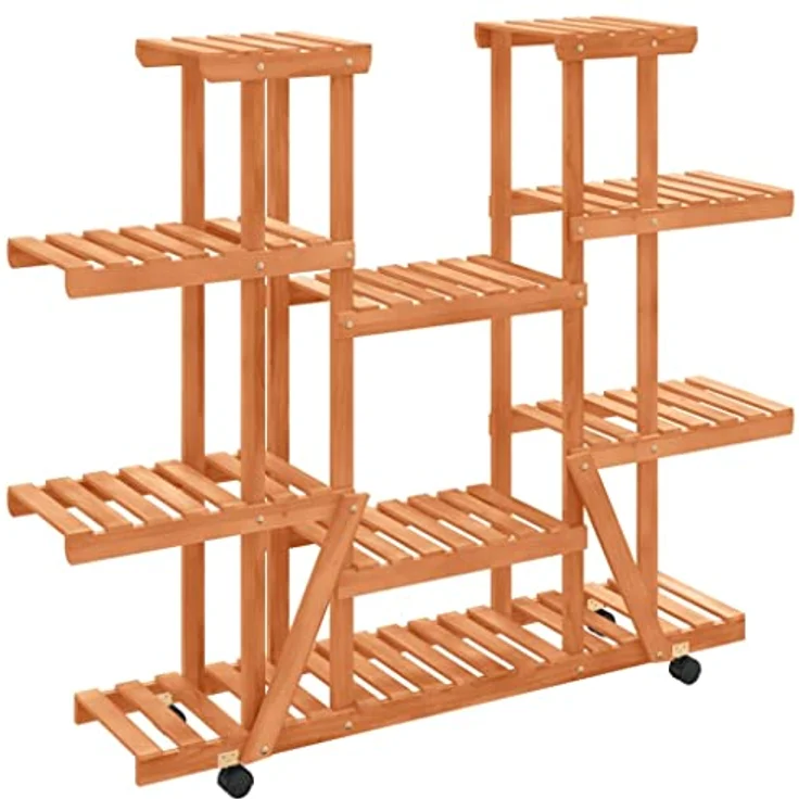 vidaXL Blumenständer, Pflanzständer mit Rollen 110x25x115 cm Massivholz Tanne, Retro-Design mit drehbaren Rollen – Bild 2