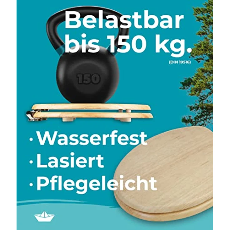 Calmwaters WC Sitz Modern Wellness, Absenkautomatik aus Kiefer Holz, individuelle Maserung, universelle O-Form, bis 150 kg belastbar – Bild 6