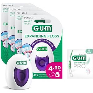 Bild für GUM EXPANDING FLOSS, gewachste Zahnseide für enge Zahnzwischenräume, flauschend bei Benutzung, 4x30m (+1 Gratisprobe)