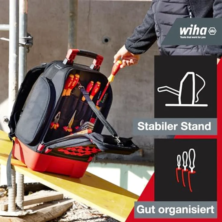 Wiha Elektriker Werkzeugrucksack 27-tlg. inkl. Wiha Spannungs- und Durchgangsprüfer, Elektriker Werkzeug Set mit zweipoligem Spannungsprüfer – Bild 4