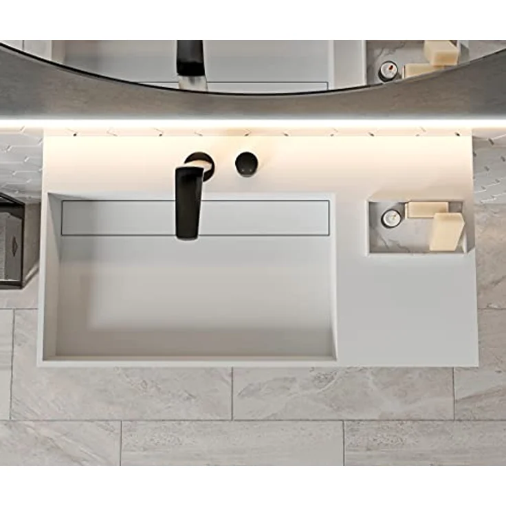 Bernstein Badshop Wandwaschbecken aus Mineralguss PB2015 weiß - rechteckiges Waschbecken - inkl. Pop-Up - Preisvergleich – Bild 2