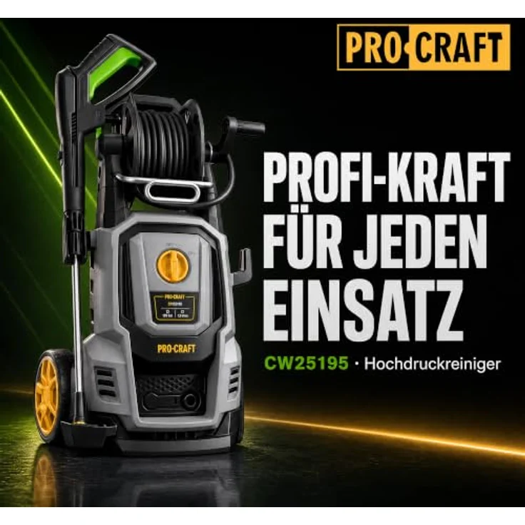 Procraft CW2.5/195 Hochdruckreiniger 2500 Watt, 195 bar, 7,8 l/min, inkl. Zubehörsatz und Turbo-Düse – Bild 2